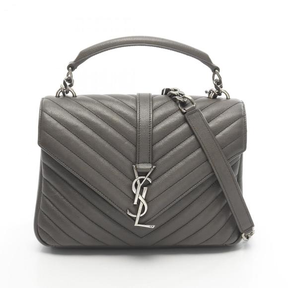 Yves Saint Laurent Saint Laurent Paris college handbag, leather, women's, gray - Picture 1 of 9